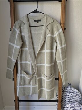 Joseph A Olive Green Windowpane Knit Cardigan Sweater
